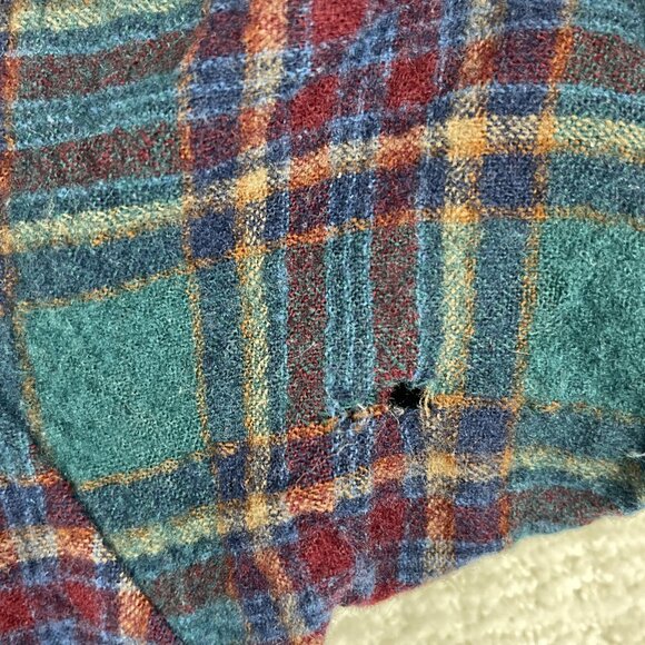 Vtg Pendleton Shirt Mens Large Plaid Wool Flannel USA Elbow Pads Wool Read* - Picture 9 of 16